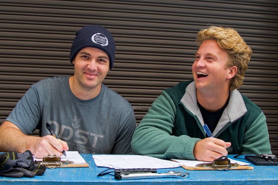 students laughing and keeping logs